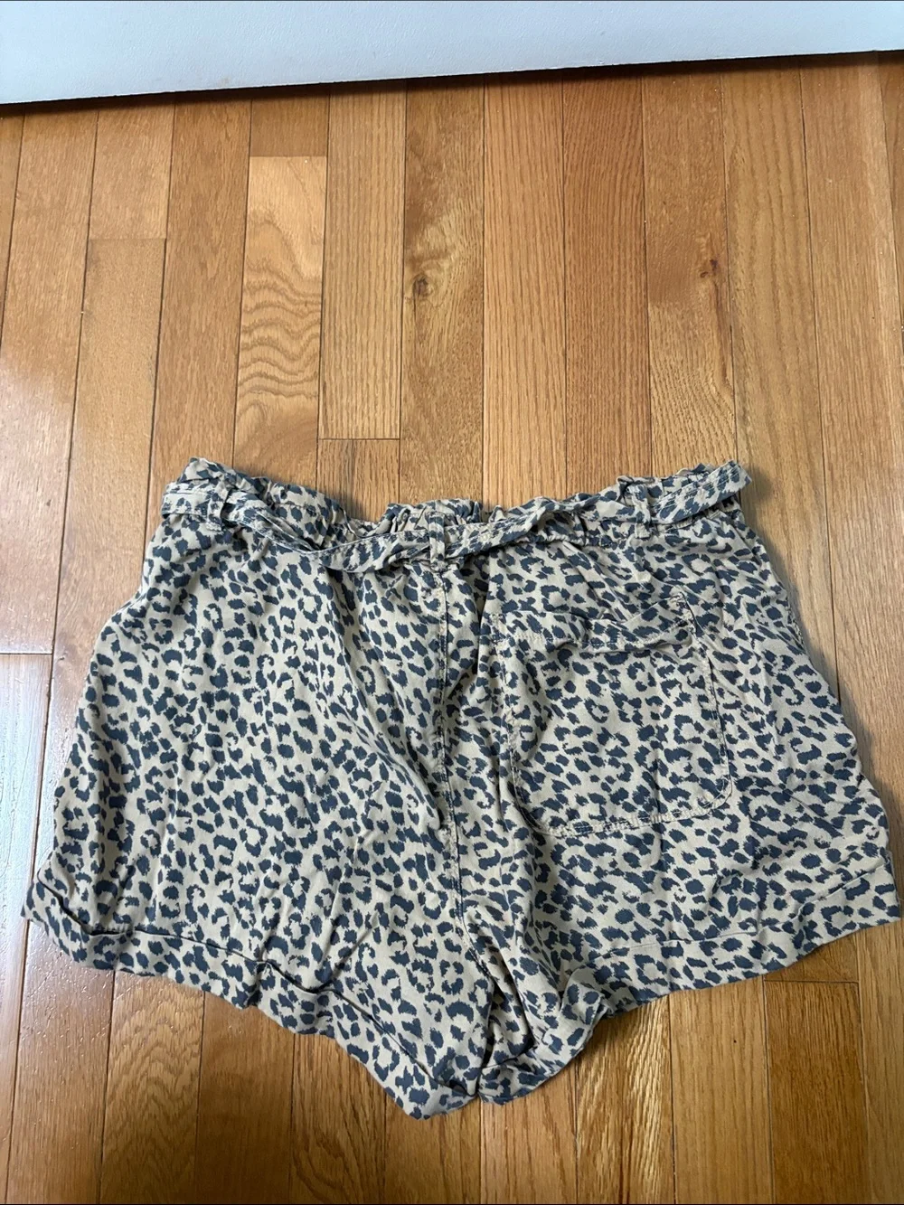 Aerie Leopard Print Paperbag Shorts Size Large High Rise Tie Waist Lyocell